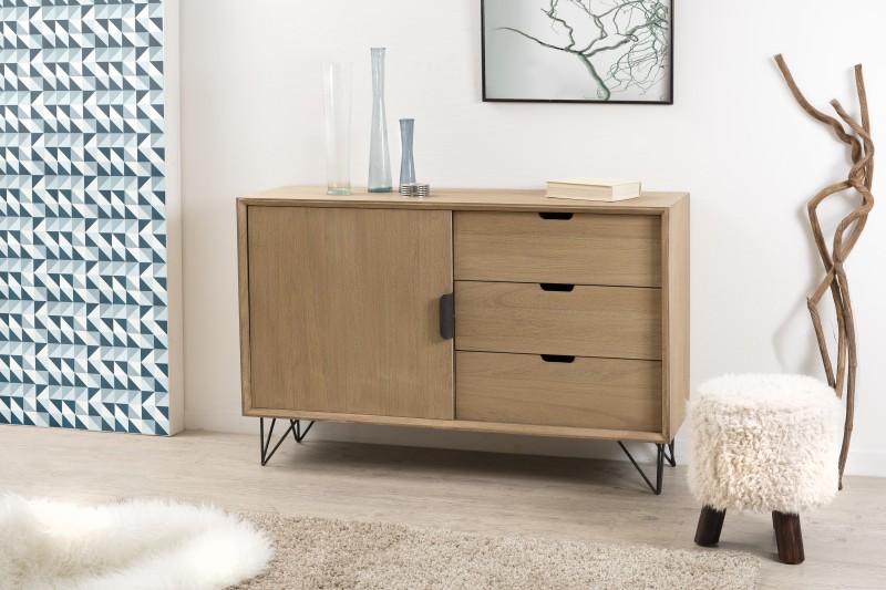 Buffet MARGAUX - Bois naturel 1 porte 3 tiroirs Buffet MARGAUX - Bois naturel 1 porte 3 tiroirs