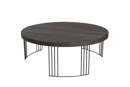 JULIA Round Coffee Table 95x95cm Dark Grey Wood Top Black Metal Legs