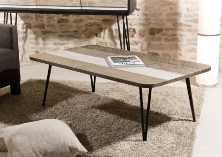 CARMEN Rectangular Coffee Table 120x70cm Acacia Wood Black Metal Legs