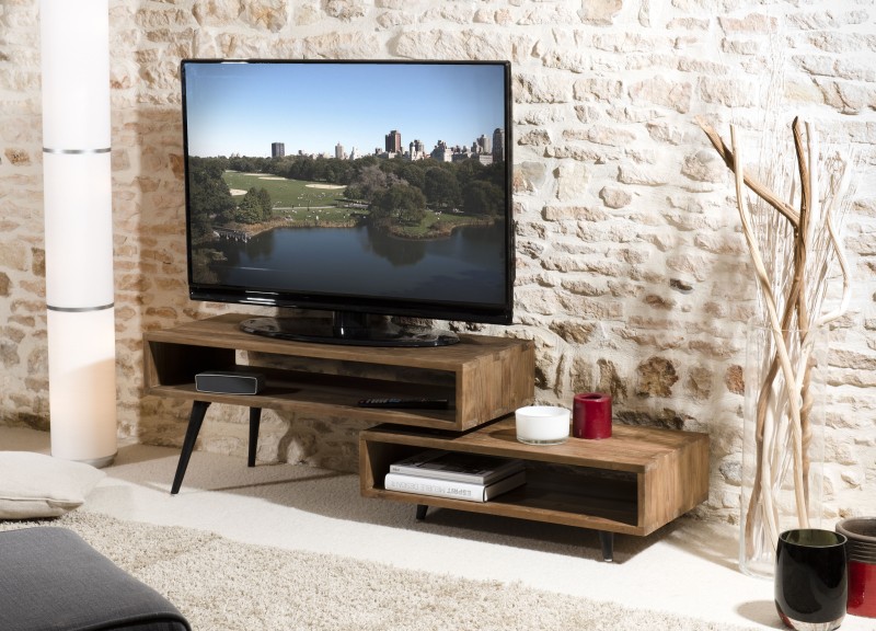 SIXTINE Brown Scandi-Style Rotating TV Stand SIXTINE Brown Scandi-Style Rotating TV Stand