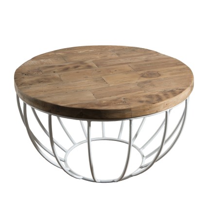 Table basse SIXTINE ronde 60x60cm teck recyclé métal blanc