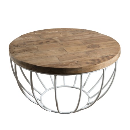 Table basse SIXTINE ronde 60x60cm teck recyclé métal blanc