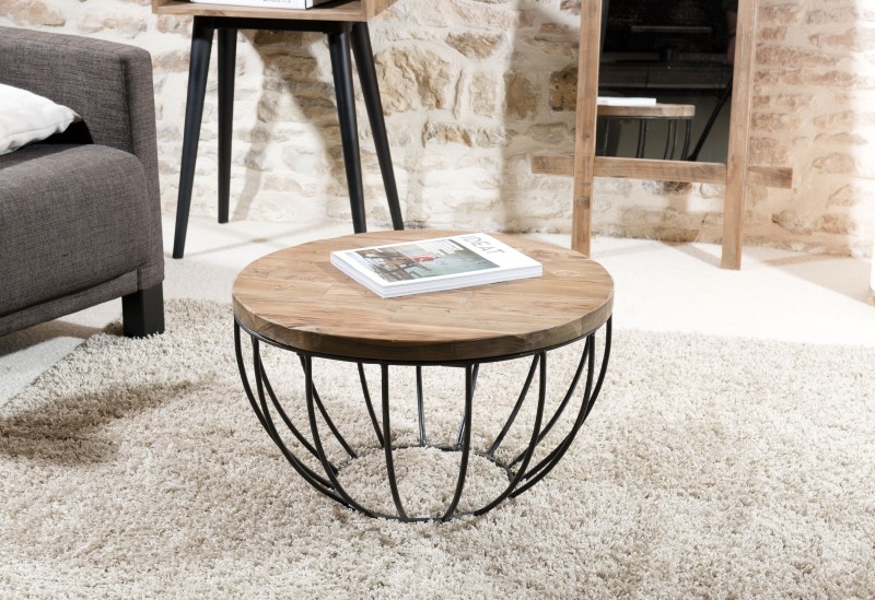 SIXTINE Round Coffee Table - 60x60cm Recycled Teak Top SIXTINE Round Coffee Table - 60x60cm Recycled Teak Top