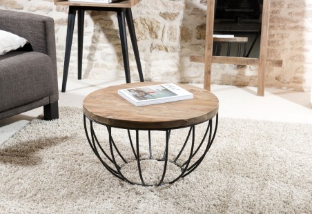 SIXTINE Round Coffee Table - 60x60cm Recycled Teak Top