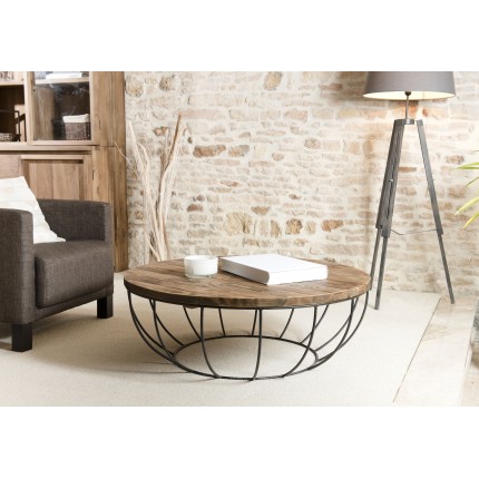 Table basse SIXTINE - Teck recyclé et métal noir 100x100cm