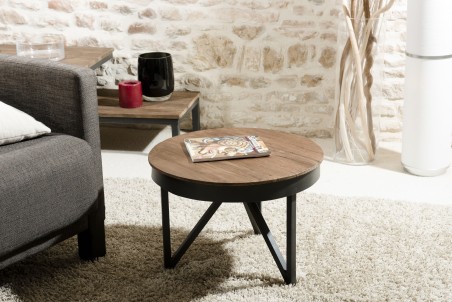 Table basse ronde d'appoint SIXTINE 50x50cm teck recyclé