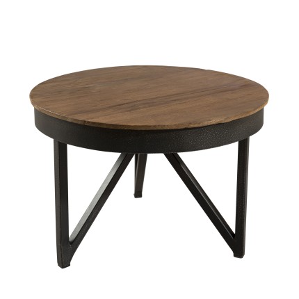 SIXTINE Round Side Table 50x50cm Recycled Teak Top Black Metal Base