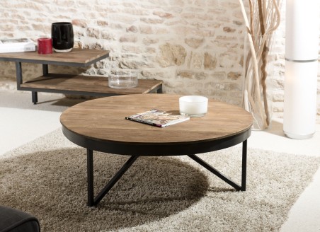 Table basse ronde SIXTINE en teck recyclé 90x90cm