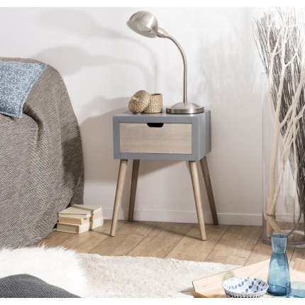 Lorenzo Gray Bedside Table - 1 Drawer Beige Pine Wood