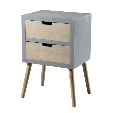 Lorenzo Grey Bedside Table - 2 Beige Drawers - Pine Wood