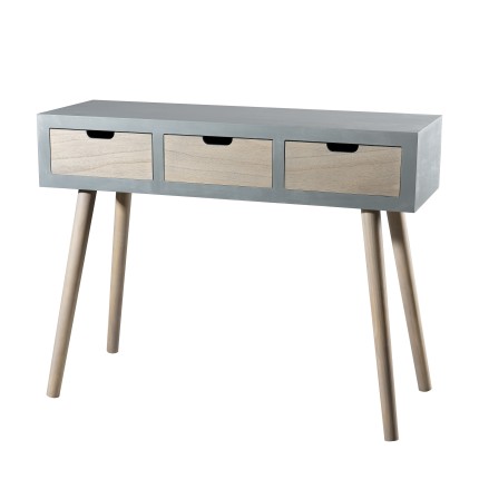 LORENZO Grey Console Table with 3 Beige Drawers