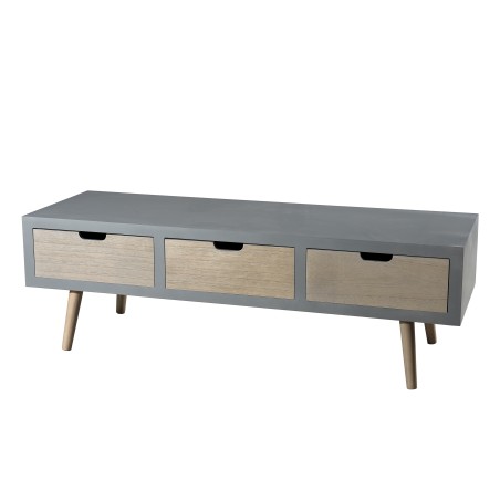LORENZO Grey TV Stand with 3 Beige Drawers - Pine Wood