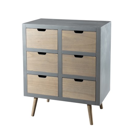 LORENZO Gray 6-Drawer Dresser - Beige Pinewood
