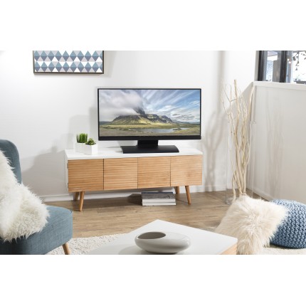 PEDRO TV Stand 4 Doors Light Wood and White