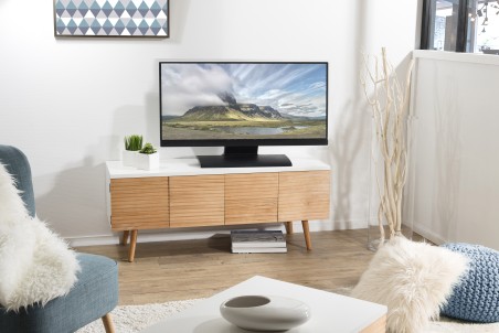 Meuble TV PEDRO - Bois clair et blanc