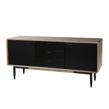 PALOMA Buffet - 3 Drawers 2 Doors Acacia Wood and Black Metal