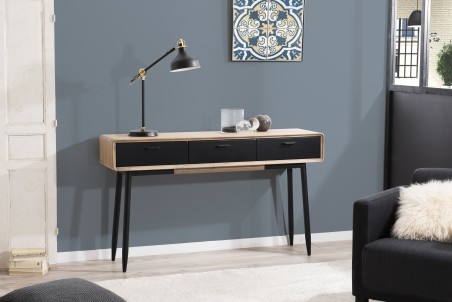 PALOMA Console - Acacia Wood and Black Metal 3 Drawer Console