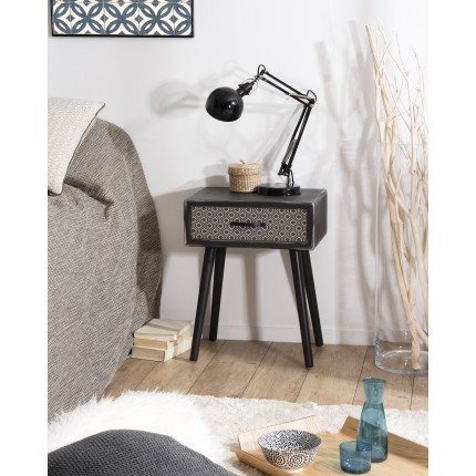 LEON - Black Bedside Table with 1 Drawer | Pine Wood