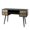 LEON Black Desk with 4 Brown Drawer and Pine Motifs