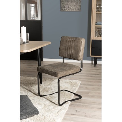 Lot de 2 chaises FANNY - Tissu taupe et métal noir