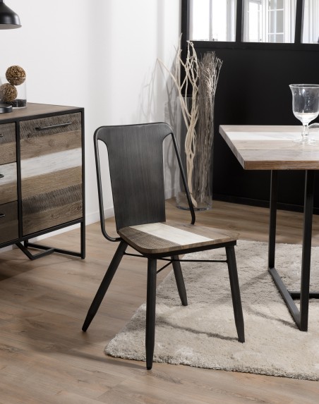 LEANDRE - Set of 2 Black Acacia and Steel Chairs