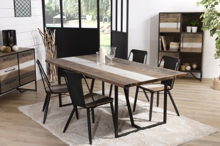 LEANDRE Rectangular Dining Table 200x100cm - Acacia Wood & Black Steel