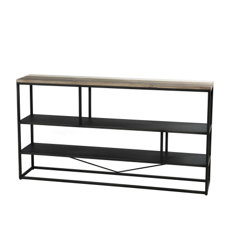 LEANDRE Black 'S' Shelf 160x90cm - Modern 3-Tier Acacia Wood and Steel