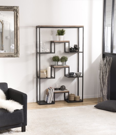 LEANDRE XL Black Shelf 100 x 170 cm - Acacia Wood and Steel