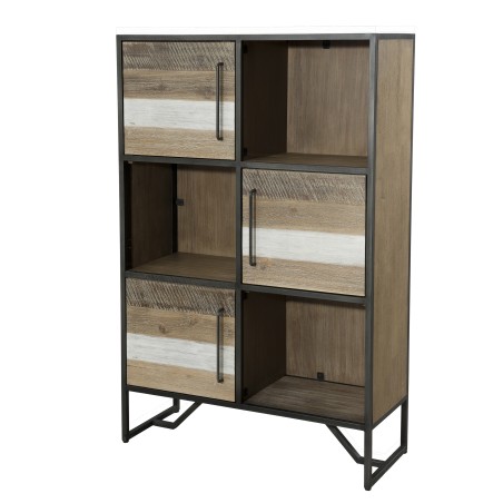LEANDRE Black Bookcase 3 Doors 3 Shelves Acacia Wood and Steel