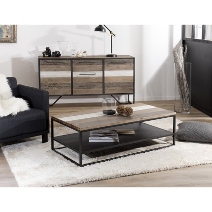 LEANDRE Rectangular Coffee Table - Acacia Wood and Metal Shelf