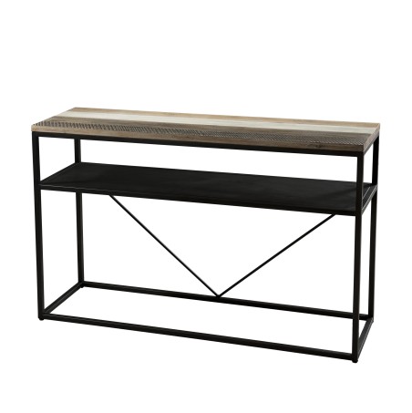 LEANDRE Rectangular Black Console Table - Acacia Wood Shelf
