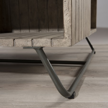 Table basse de jardin EMILE en bois teck teinté gris