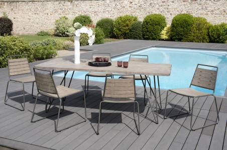 Salon de jardin EMILE en bois teck grise 6/8 pers.