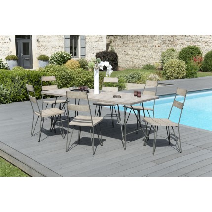 EMILE - Gray Teak Wood Garden Furniture Set - 6/8 pers.