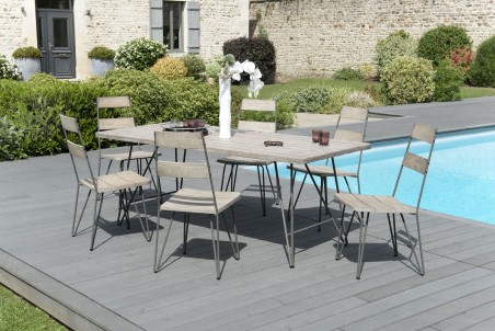 Salon de jardin EMILE en bois teck grisé 6/8 pers.