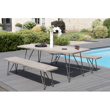 Salon de jardin en bois teck gris EMILE 6/8 pers.