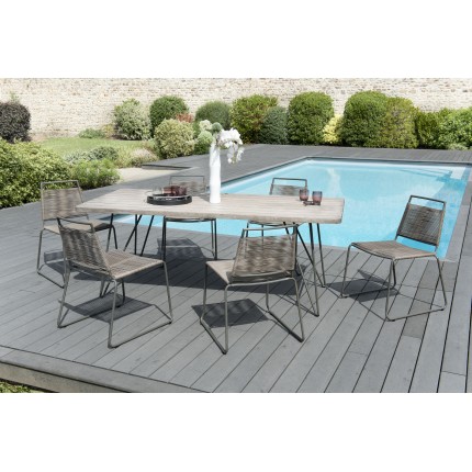 Emile Teak Wood Gray Garden Set - 6/8 pers. - 1 Table 200*90 cm and 6 Chairs