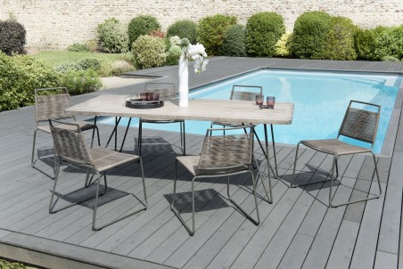 Emile Teak Wood Gray Garden Set - 6/8 pers. - 1 Table 200*90 cm and 6 Chairs