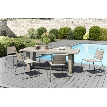 Salon de jardin EMILE en bois teck gris 6/8 pers