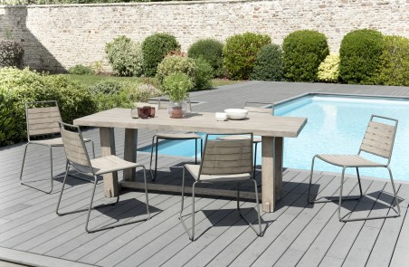 Salon de jardin EMILE en bois teck gris 6/8 pers