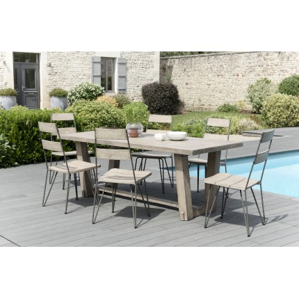 Salon de jardin EMILE en bois teck grise 6/8 pers