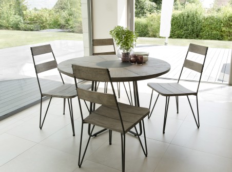 EMILE - Teak Wood Gray Garden Set 4/6 pers: Round Table 120 cm & 4 Scandi Chairs