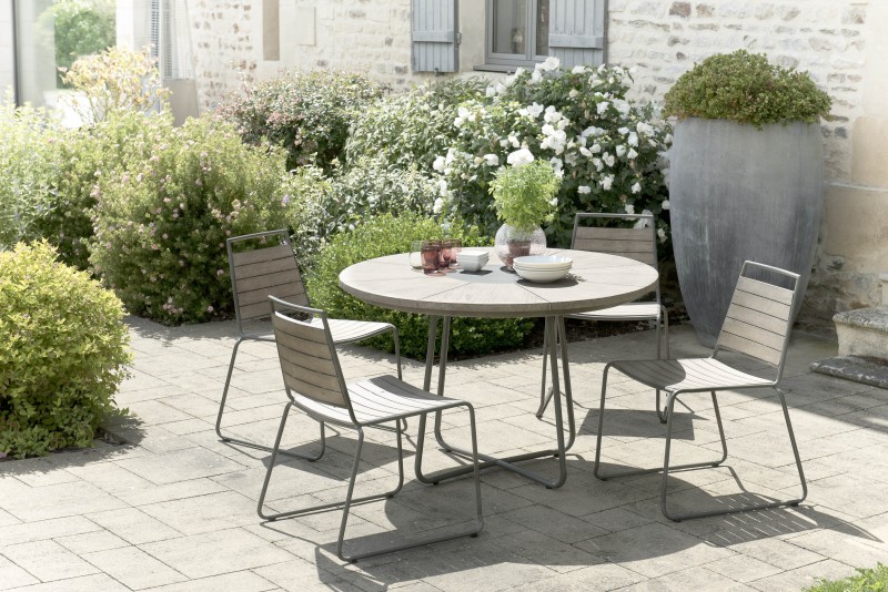 Salon de jardin EMILE en bois teck grisé