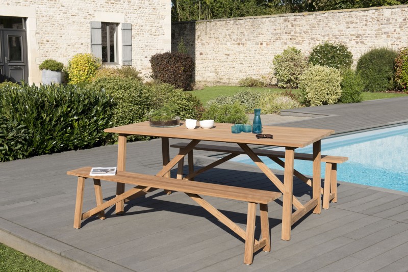 Ensemble de jardin en bois teck KIM - 6/8 pers - Table 180*90 cm