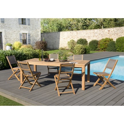 Salon de jardin en bois teck KIM 6/8 personnes