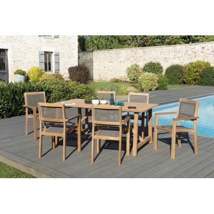 Salon de jardin en bois teck 6/8 pers. - Table 180*90 cm et 6 fauteuils
