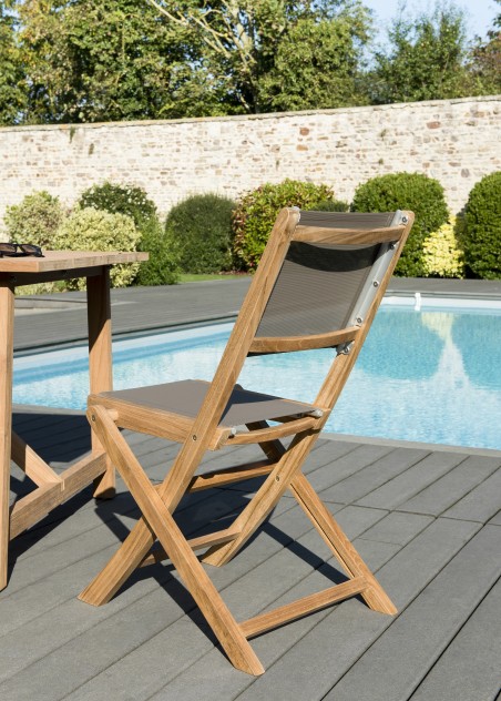 Ensemble 2 chaises jardin bois Teck taupe