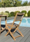 FUN - Set of 2 Folding Garden Chairs in Teak and Taupe-Coloured Textilene