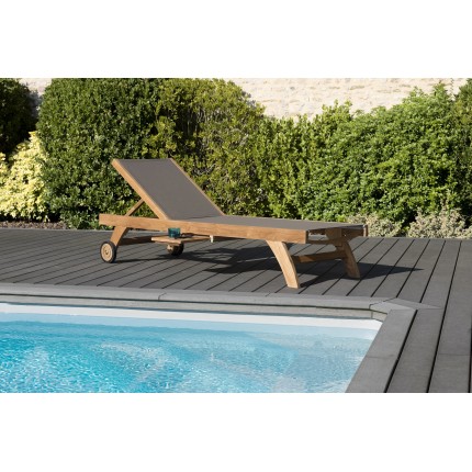 FUN Taupe Textilene Sun Lounger in Teak Wood - Premium Quality