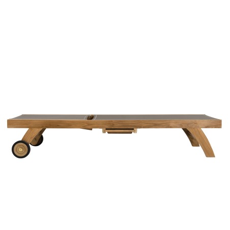 Bain de soleil textilène taupe en bois Teck